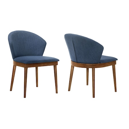 Armen Living Juno Blue Fabric and Walnut Wood Dining Side Chairs, PK2 LCJNSIWABLU